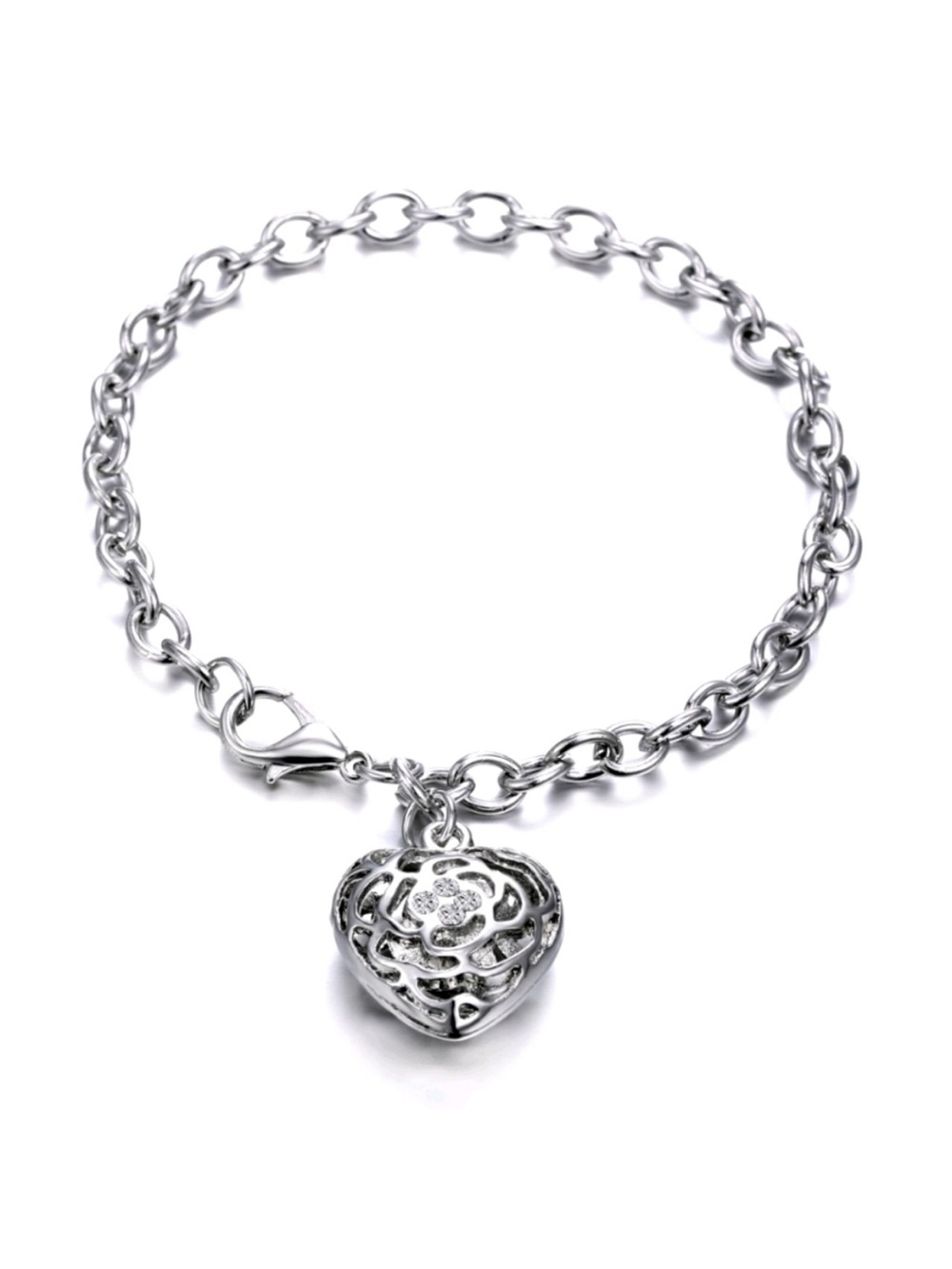 Swarovski® Crystal ~ Filigree
Heart Charm Bracelet |
Rhodium